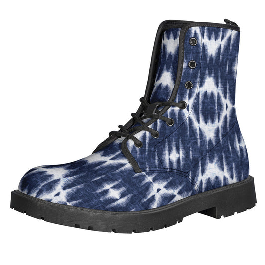 Groovy Blue Shibori Print Leather Boots for the Modern Hippie - 1