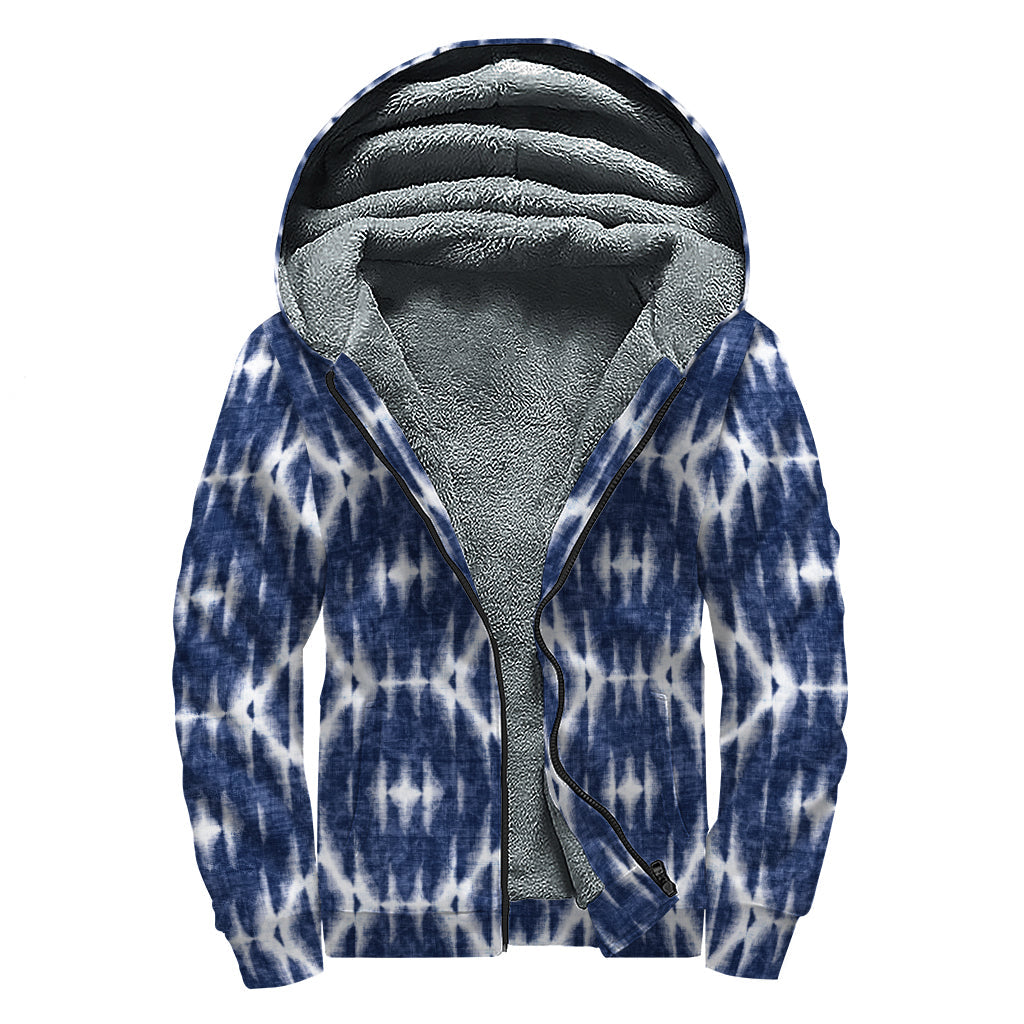 Blue Shibori Print Sherpa-Lined Hippie Zip Up Hoodie - 1