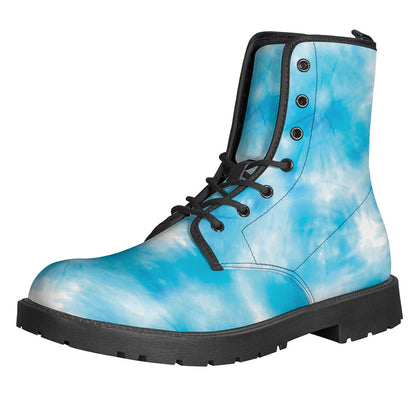 Boho Bliss: Blue Shibori Tie-Dye Leather Boots for Hippies - 1