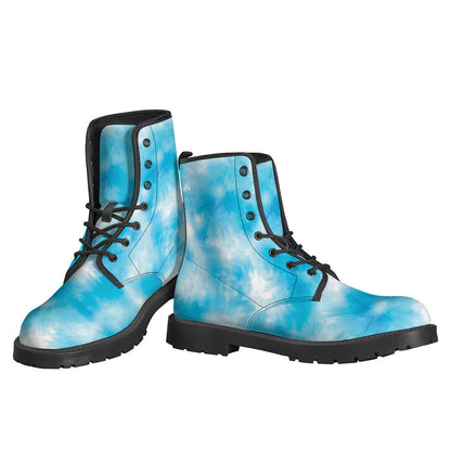 Boho Bliss: Blue Shibori Tie-Dye Leather Boots for Hippies - 3