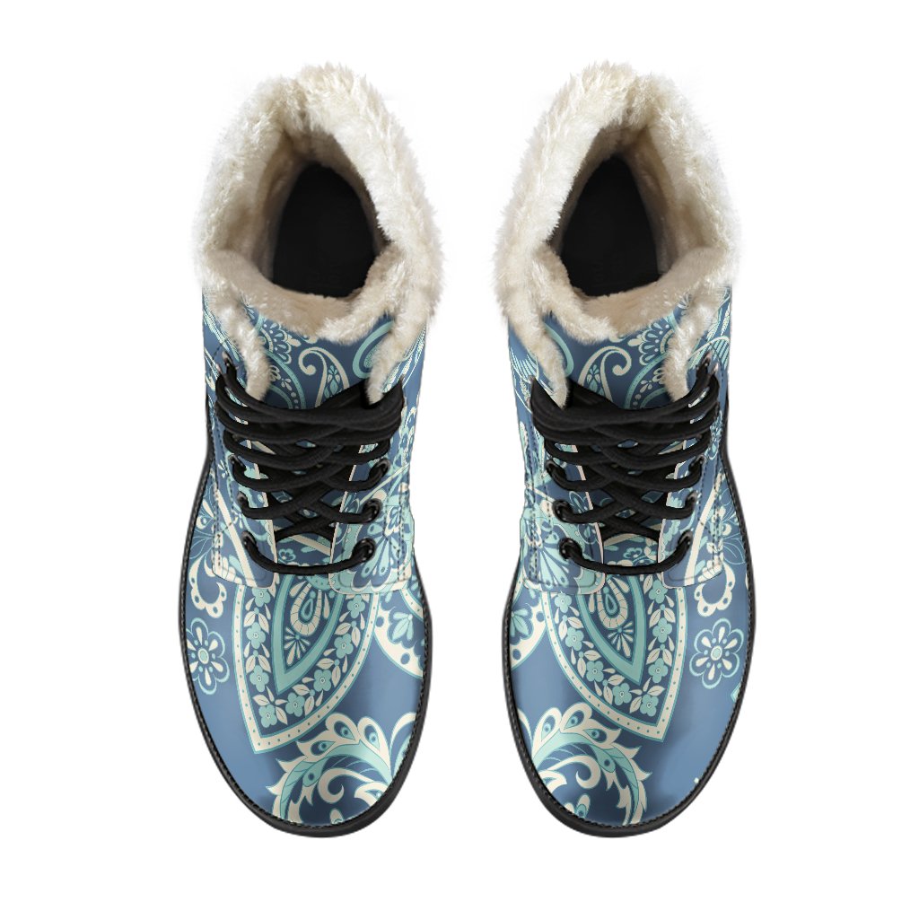 Blue Sky Paisley Bohemian Faux Fur Leather Boots: Embrace Your Inner Hippie Style - 4