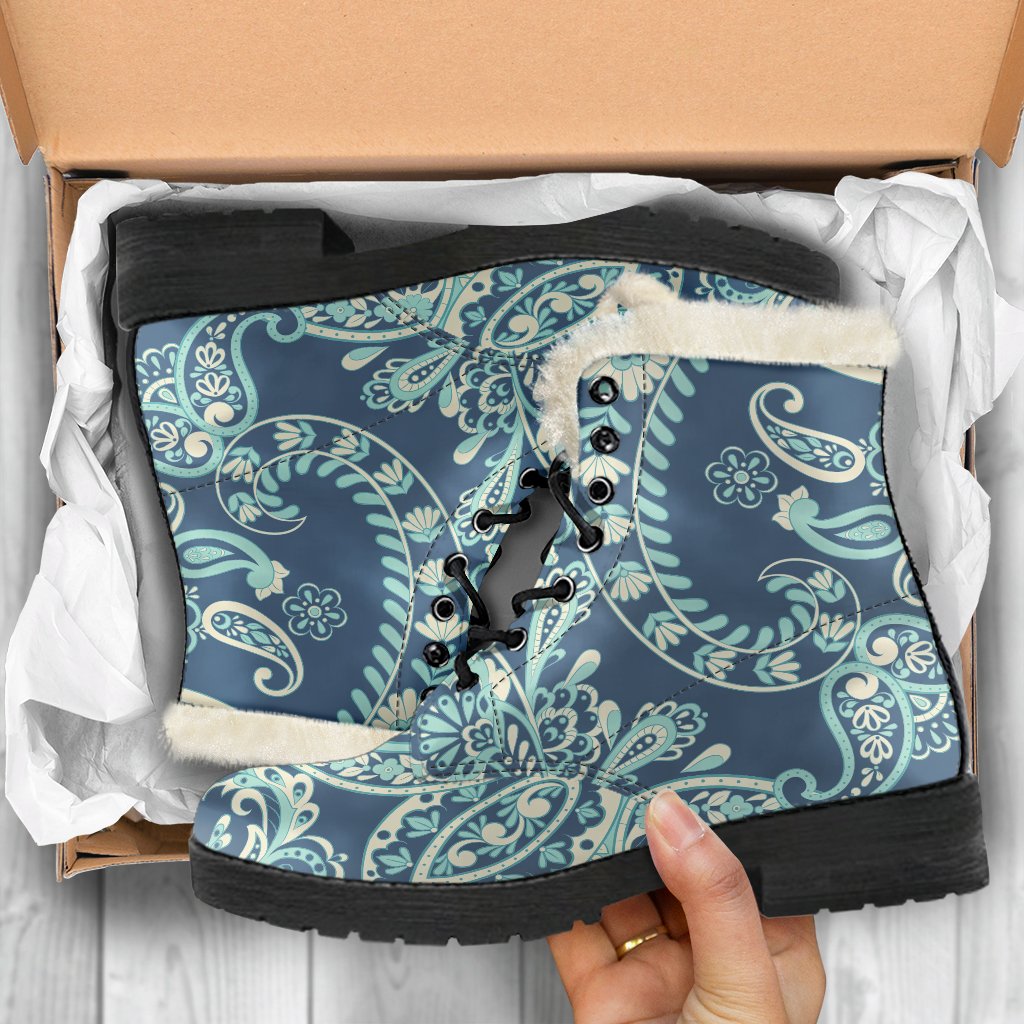 Blue Sky Paisley Bohemian Faux Fur Leather Boots: Embrace Your Inner Hippie Style - 5