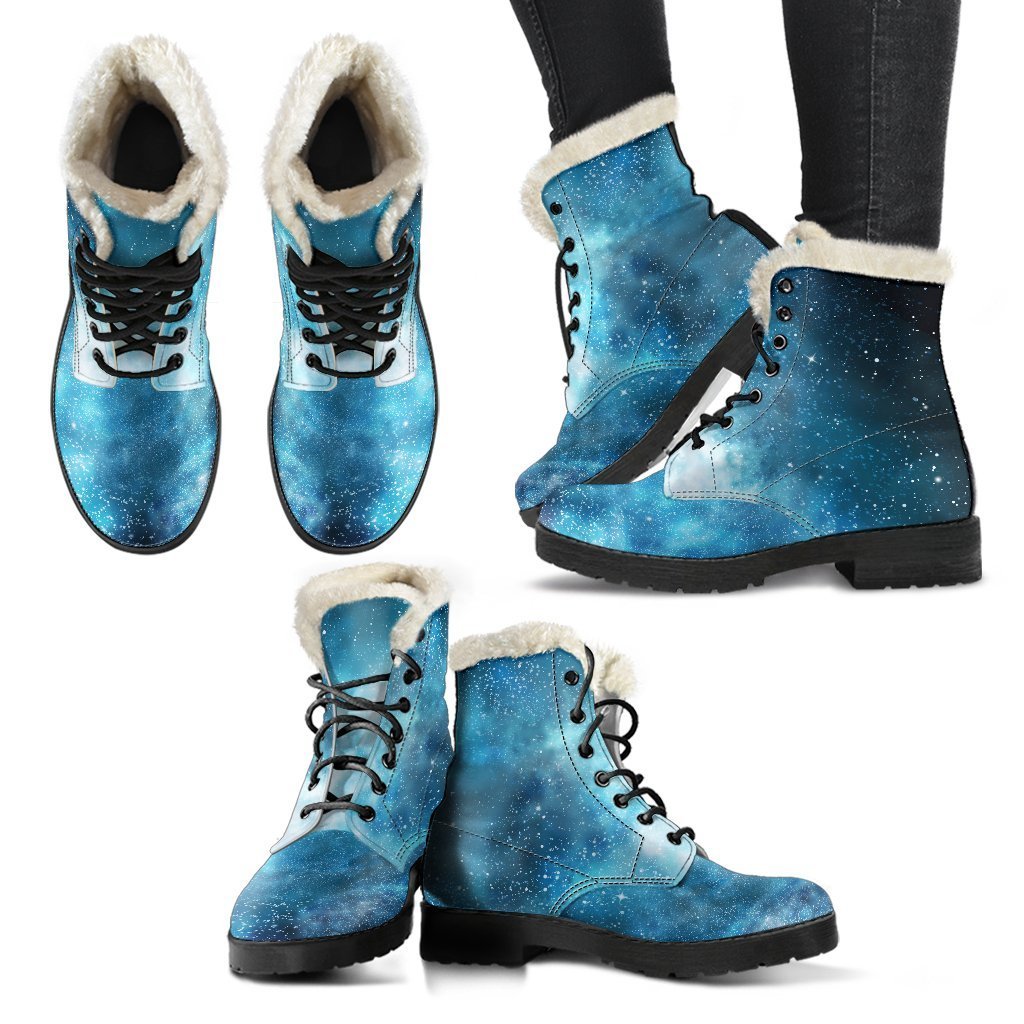 Blue Sky Universe: Cosmic Faux Fur Leather Boots for the Free-Spirited Hippie - 2