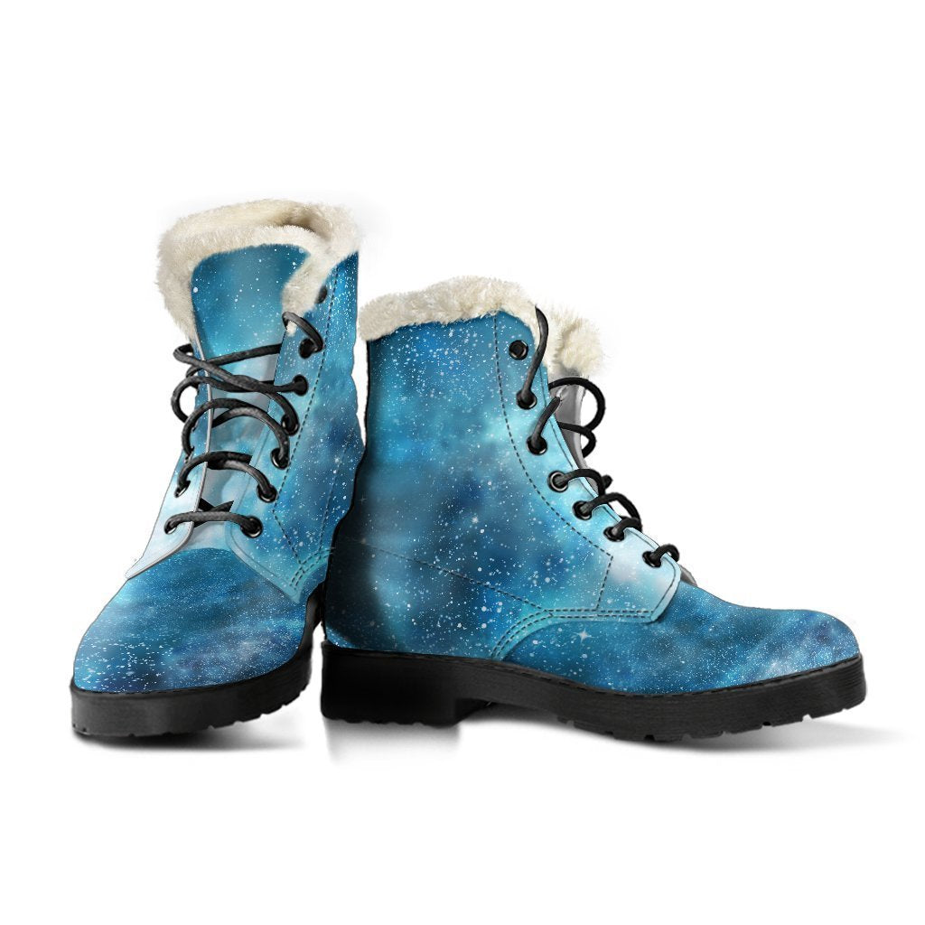 Blue Sky Universe: Cosmic Faux Fur Leather Boots for the Free-Spirited Hippie - 3