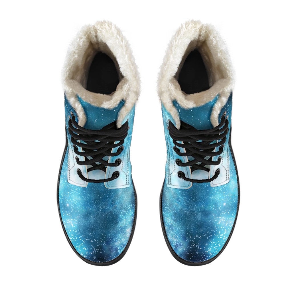 Blue Sky Universe: Cosmic Faux Fur Leather Boots for the Free-Spirited Hippie - 4