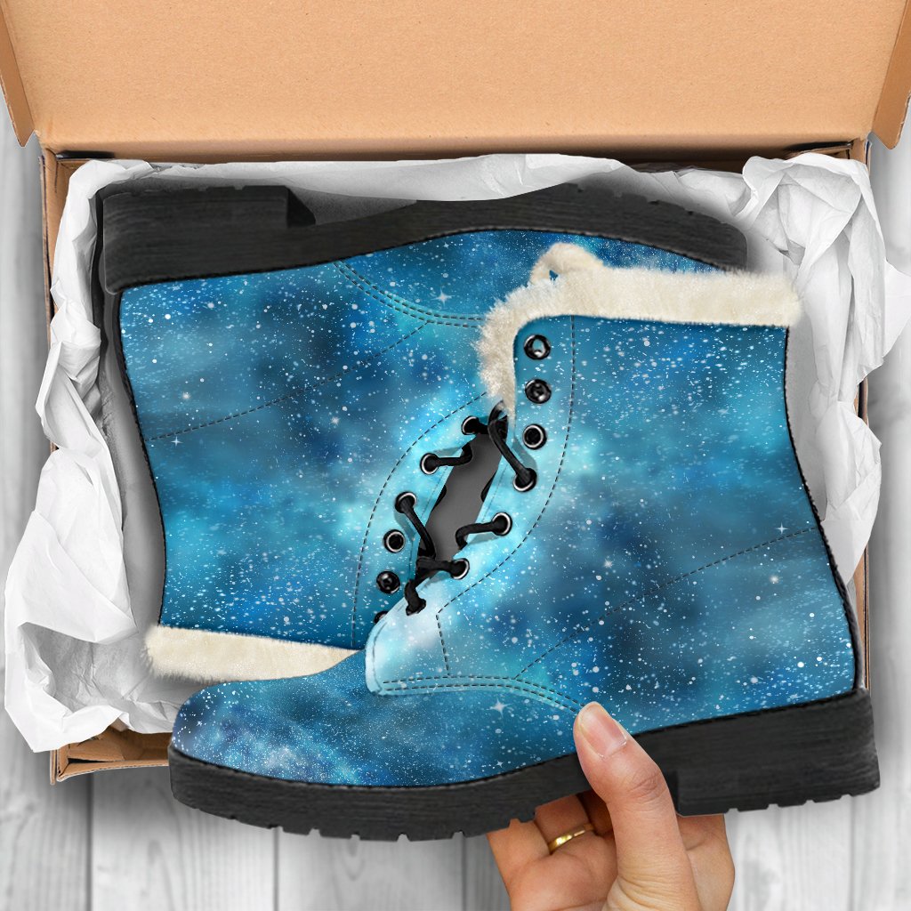 Blue Sky Universe: Cosmic Faux Fur Leather Boots for the Free-Spirited Hippie - 5