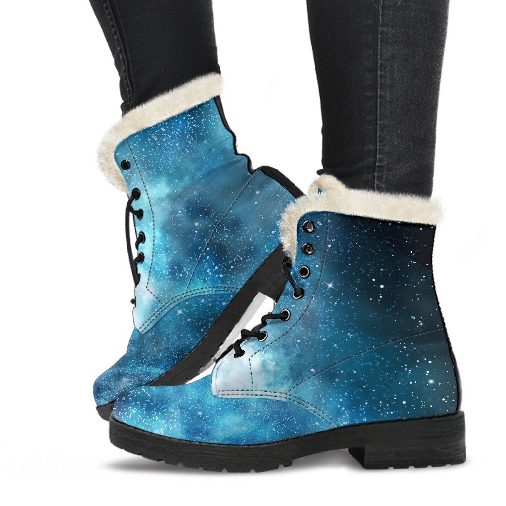 Blue Sky Universe: Cosmic Faux Fur Leather Boots for the Free-Spirited Hippie - 1