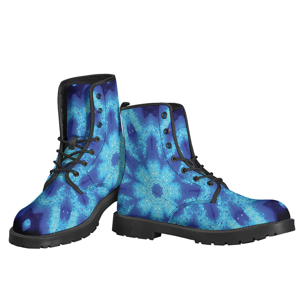 Blue Snowflake Kaleidoscope Print Leather Hippie Boots - 3