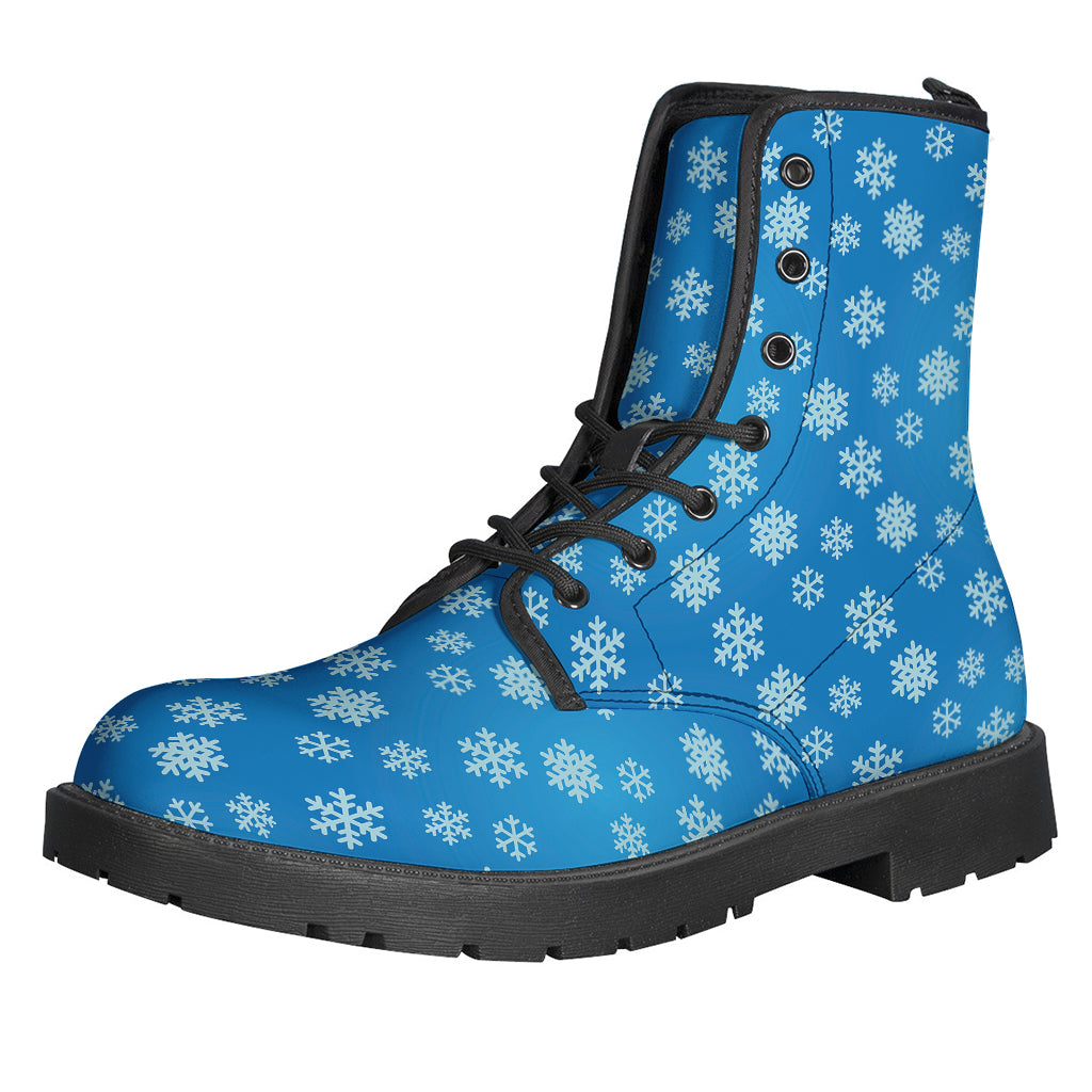 Blue Snowflake Pattern Leather Boots for Stylish Hippies - 1