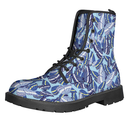 Funky Blue Spring Butterfly Leather Boots for Free Spirited Hippies - 1