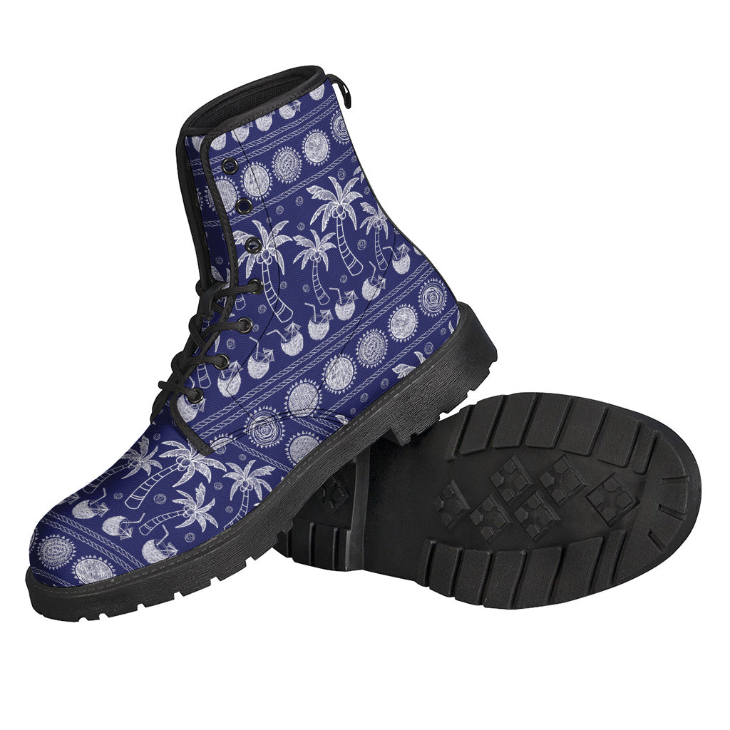 Blue Summer Coconut Pattern Leather Boots: The Ultimate Hippie Style Statement - 2