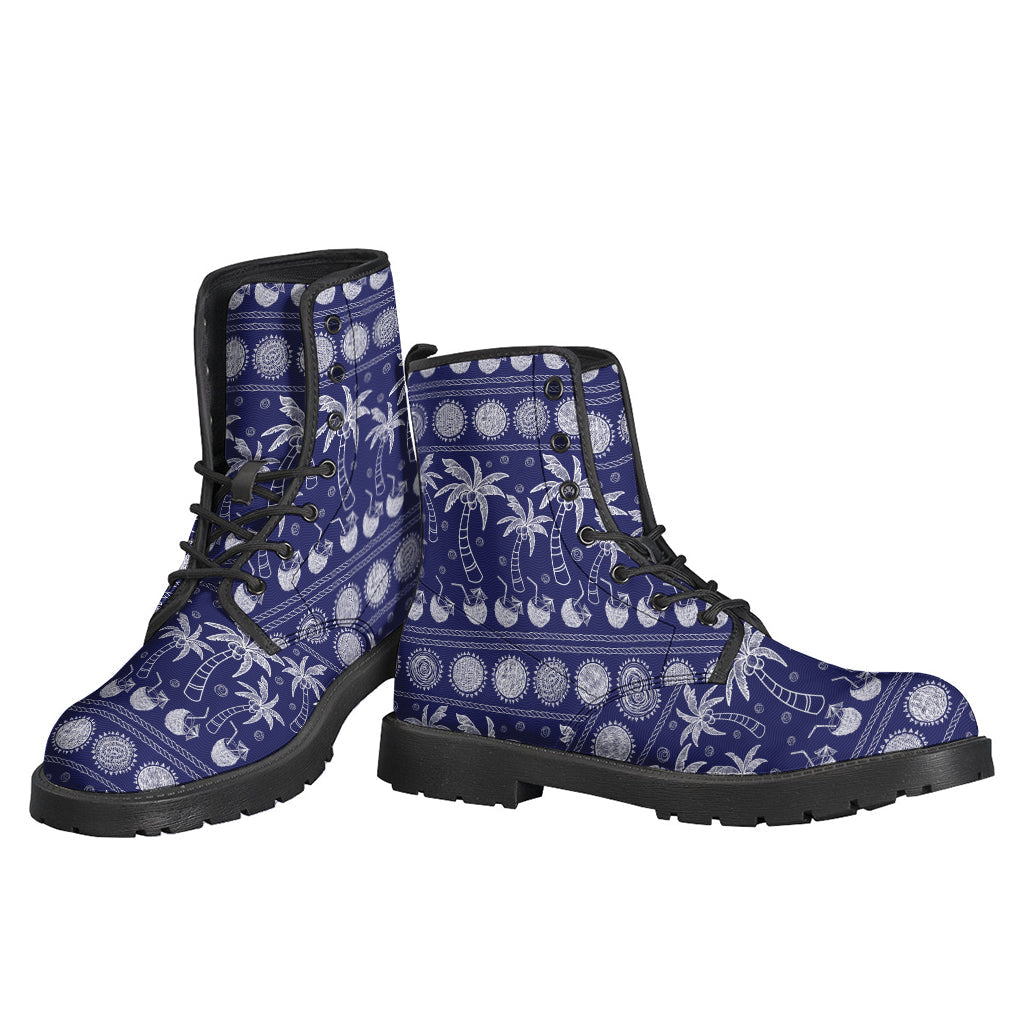 Blue Summer Coconut Pattern Leather Boots: The Ultimate Hippie Style Statement - 3