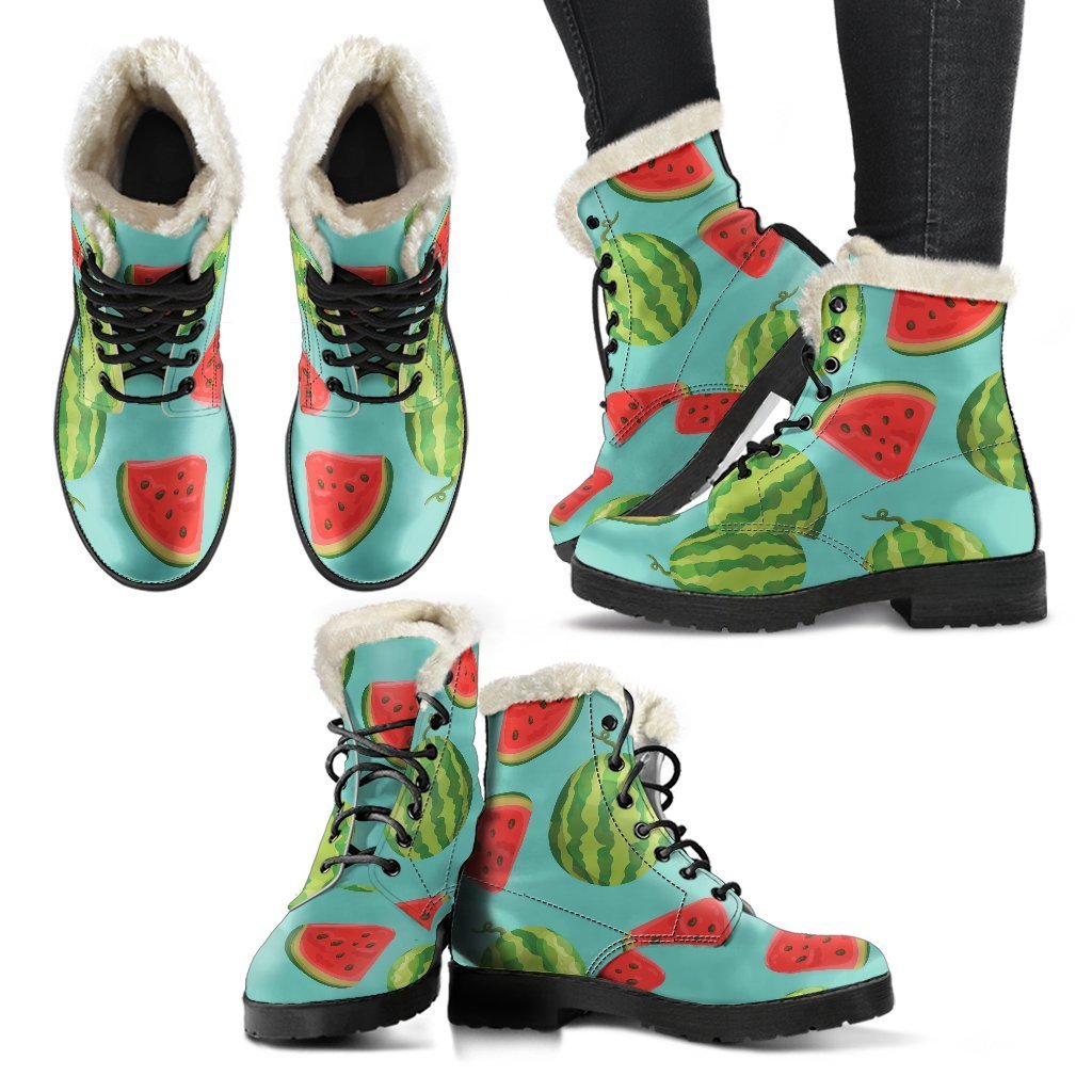 Summer Watermelon Pattern Faux Fur Leather Hippie Boots - 2