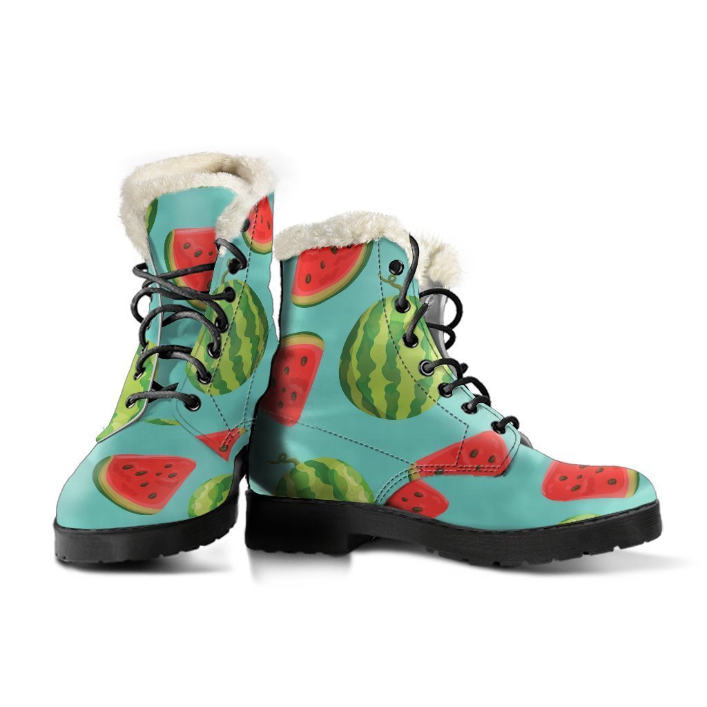 Summer Watermelon Pattern Faux Fur Leather Hippie Boots - 3