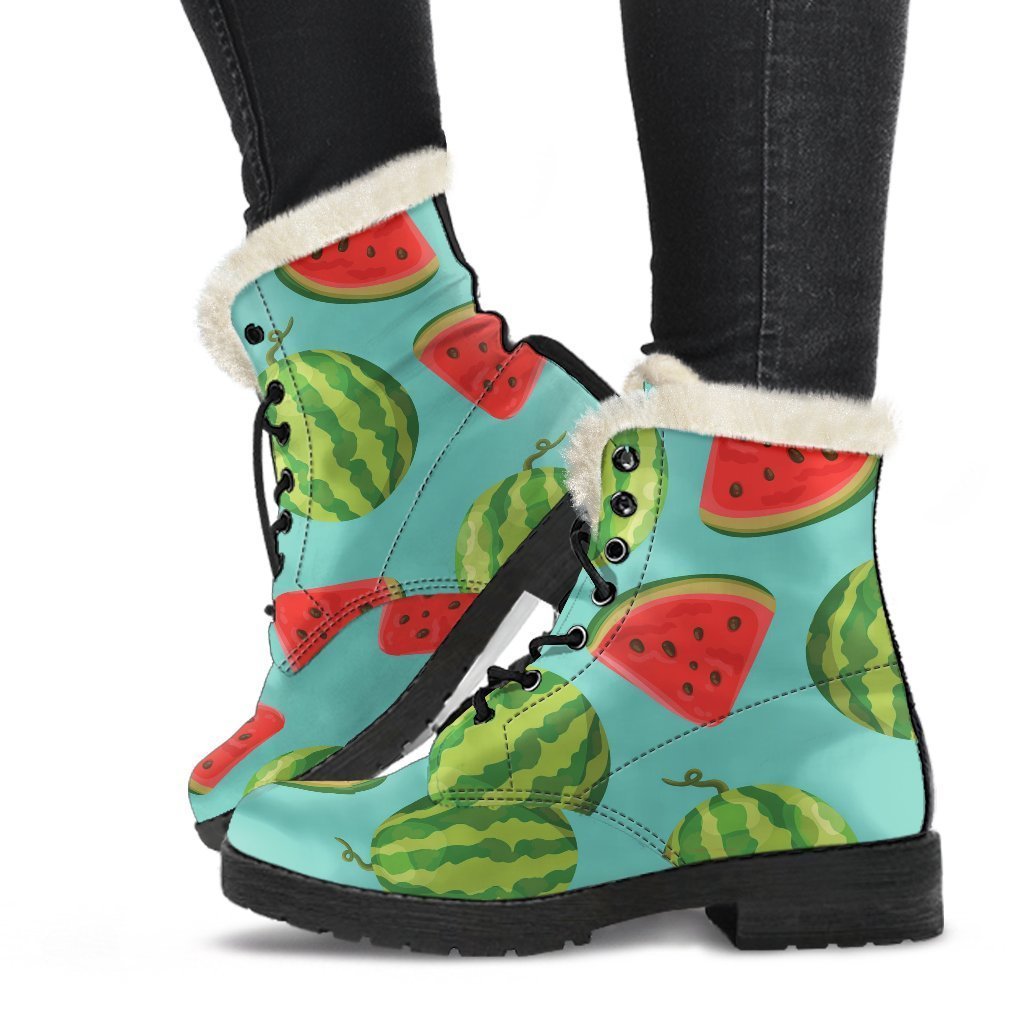 Summer Watermelon Pattern Faux Fur Leather Hippie Boots - 1