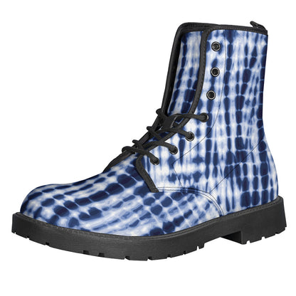 Groovy Vibes: Blue Tie-Dye Leather Lightweight Boots for Hippies - 1