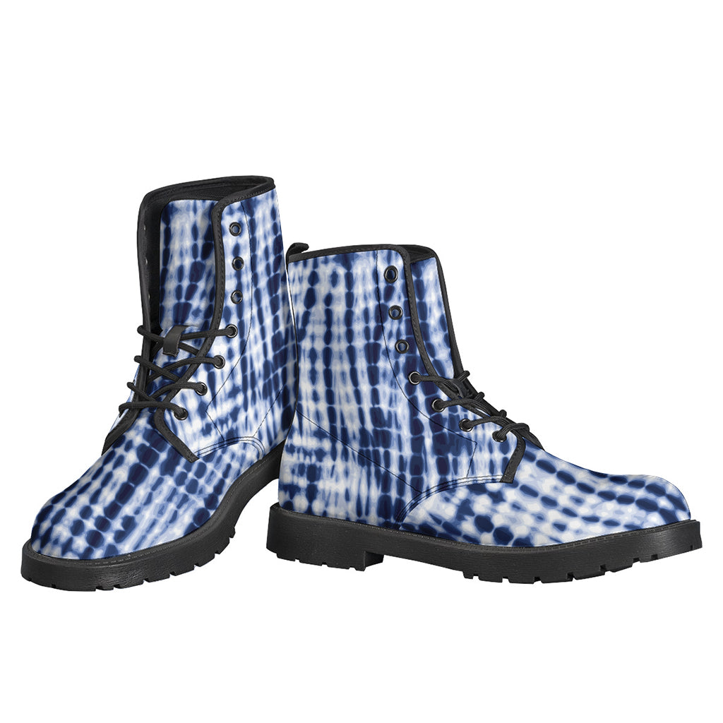 Groovy Vibes: Blue Tie-Dye Leather Lightweight Boots for Hippies - 3