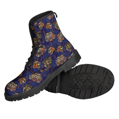 Blue Tiger Tattoo Pattern Leather Boots: Walk in Hippie Style - 2