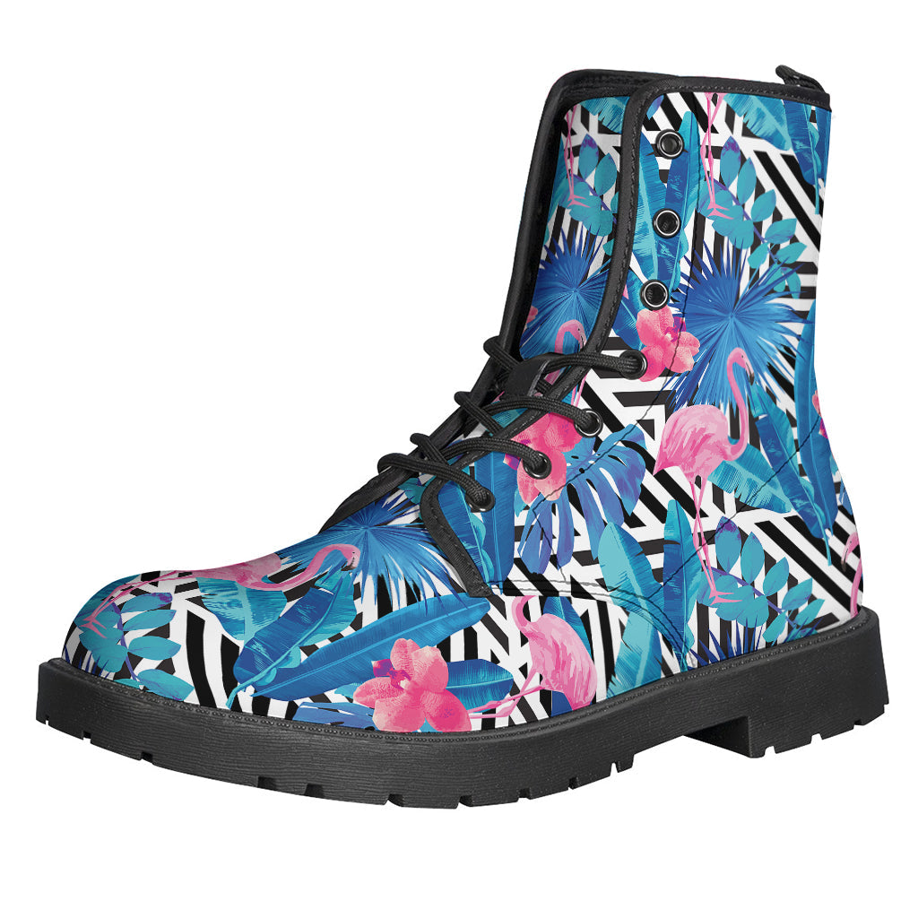 Walk in Style with Blue Tropical and Pink Flamingo Print Leather Boots - 1