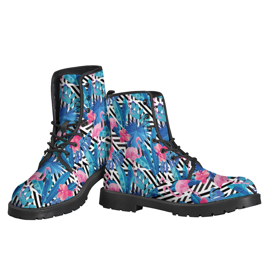 Walk in Style with Blue Tropical and Pink Flamingo Print Leather Boots - 3