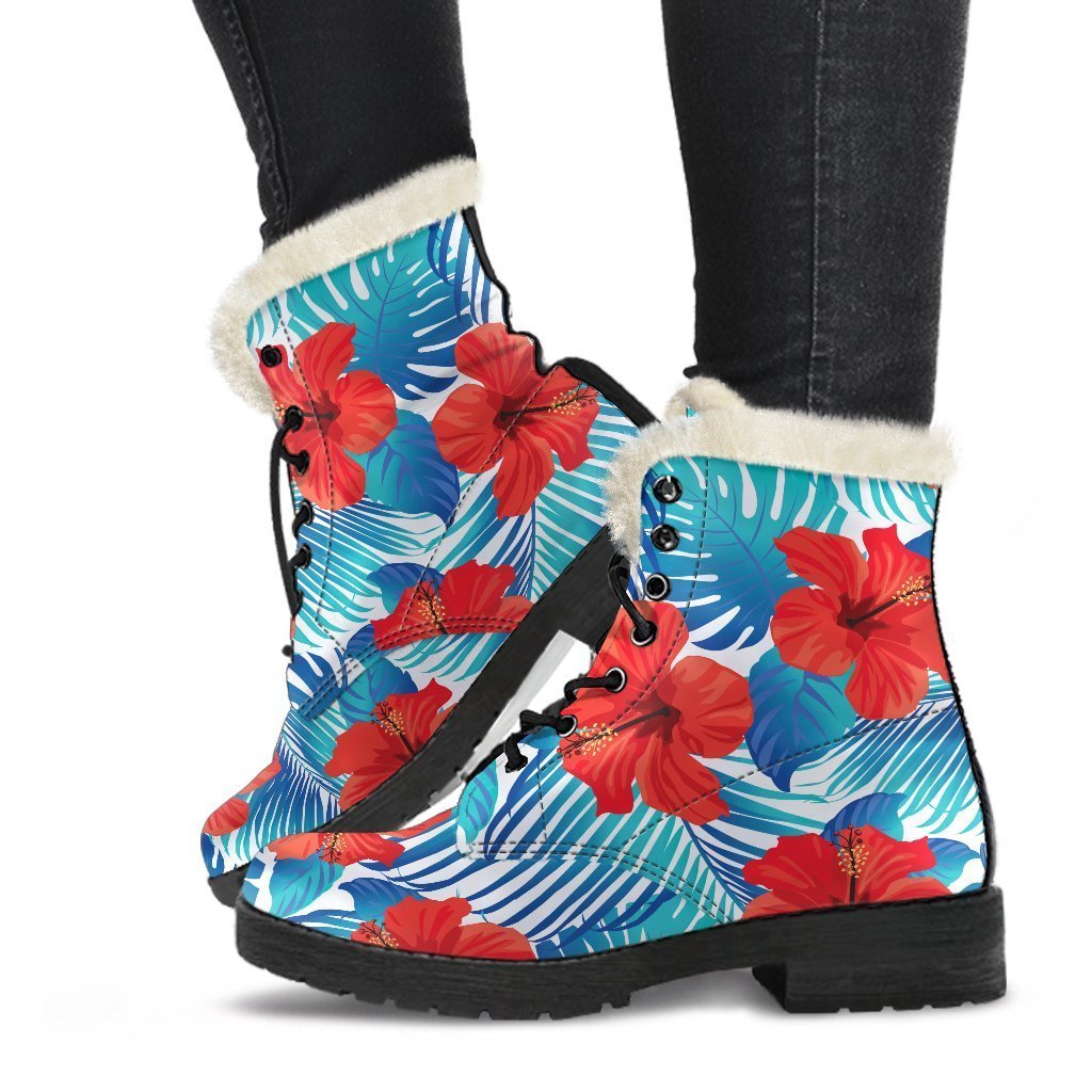 Tropical Vibes Faux Fur Leather Boots for Groovy Hippies - 1