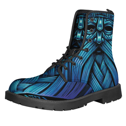 Get Groovy with Blue Viking Norse God Odin Printed Leather Boots - 1