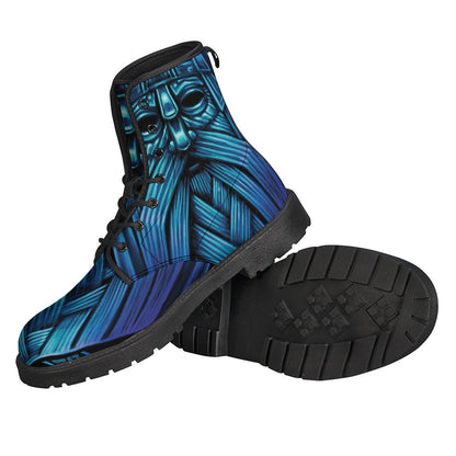 Get Groovy with Blue Viking Norse God Odin Printed Leather Boots - 2