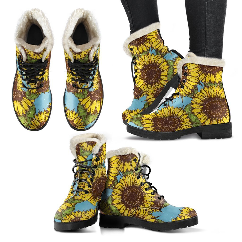 Groovy Sunflower Power Faux Fur Leather Boots - 2