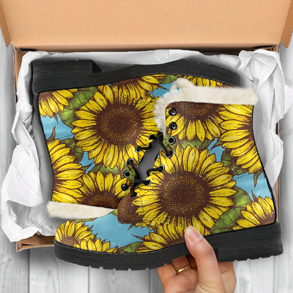 Groovy Sunflower Power Faux Fur Leather Boots - 5