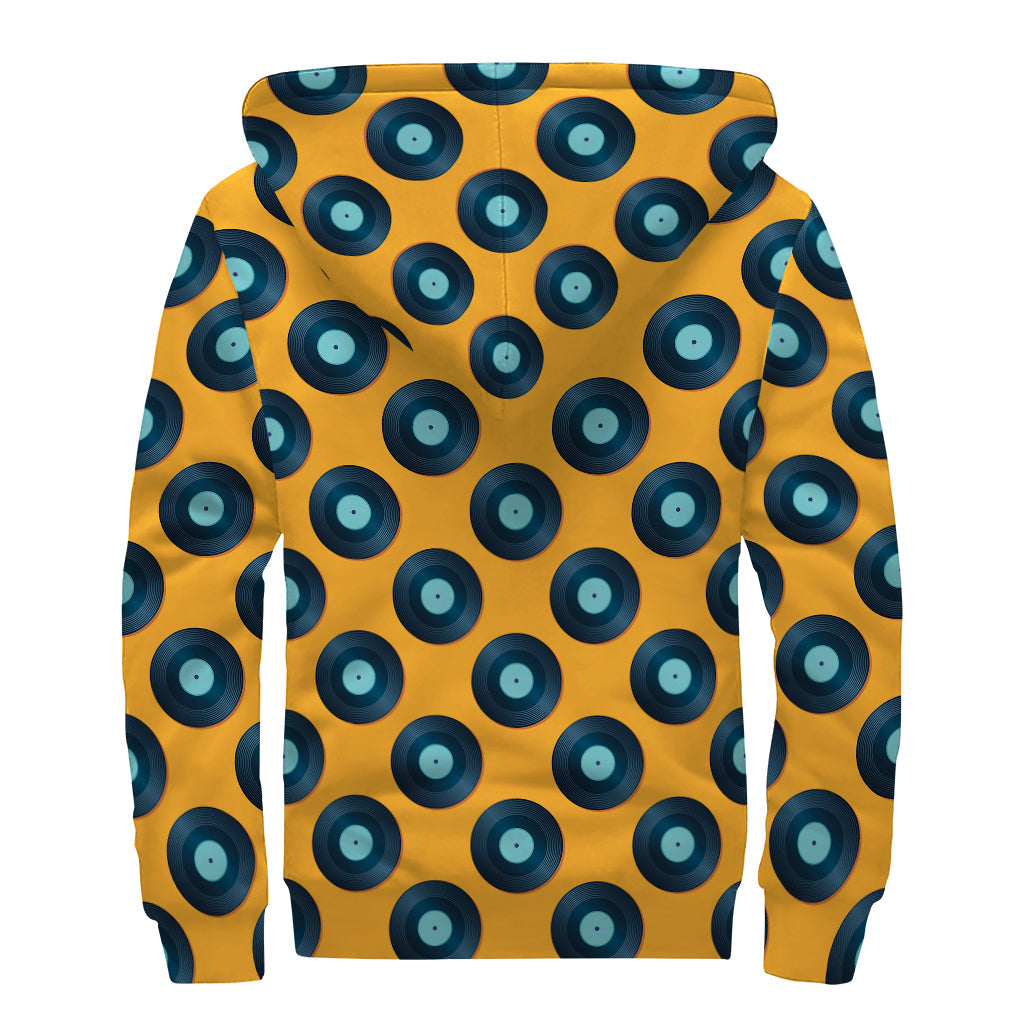 Groovy Blue Vinyl Record Pattern Sherpa Lined Zip Up Hoodie for Hippies - 2