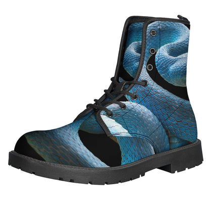 Blue Viper Snake Print Leather Boots for the Groovy Hippie - 1