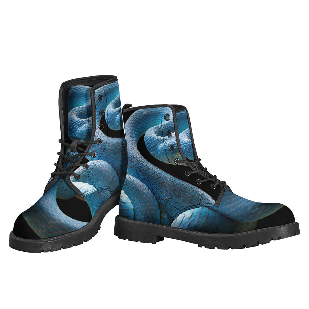 Blue Viper Snake Print Leather Boots for the Groovy Hippie - 3