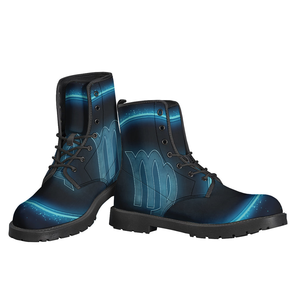 Blue Virgo Zodiac Sign Leather Boots for Free-Spirited Hippies - 3