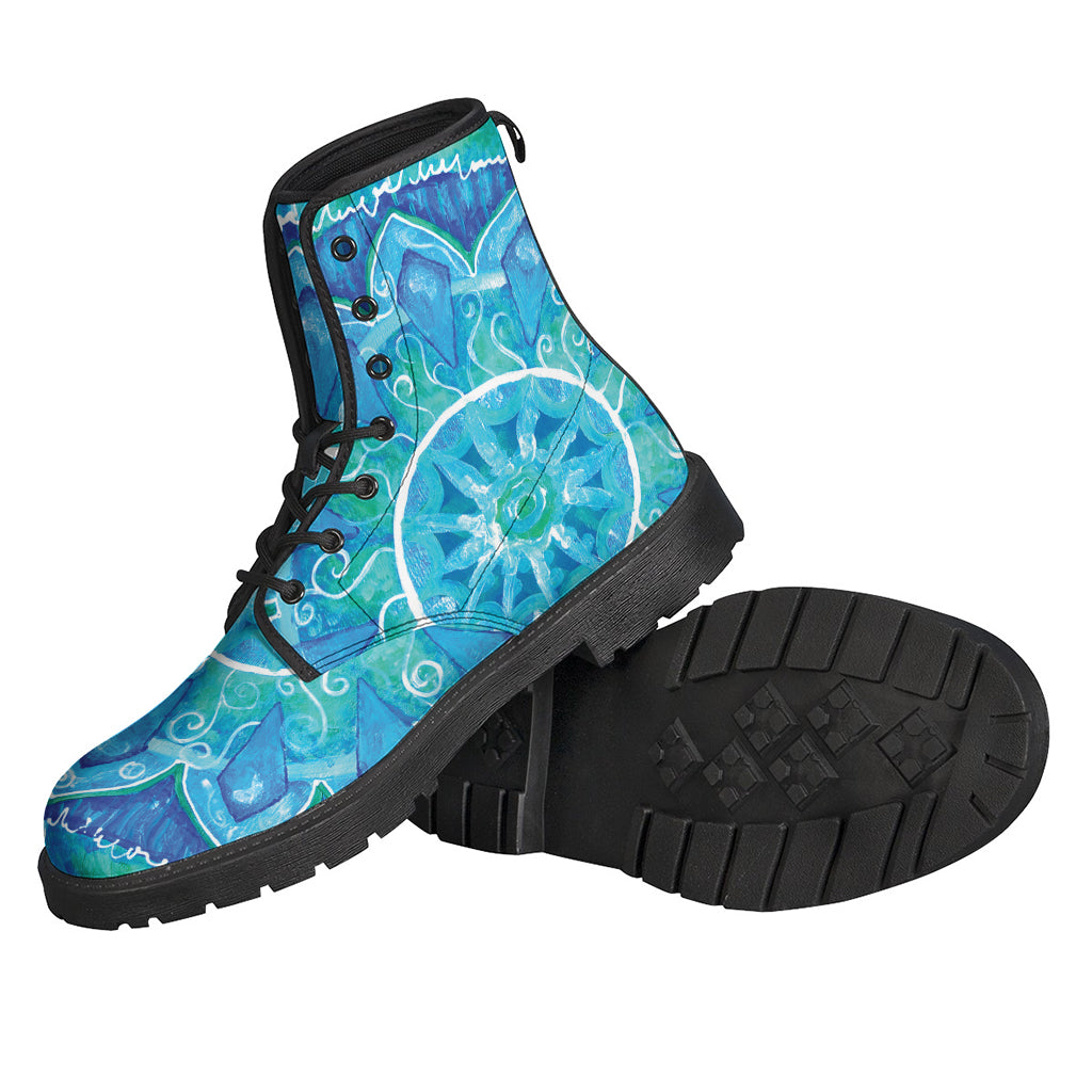 Get Groovy with our Blue Vishuddha Chakra Mandala Print Leather Boots - 2