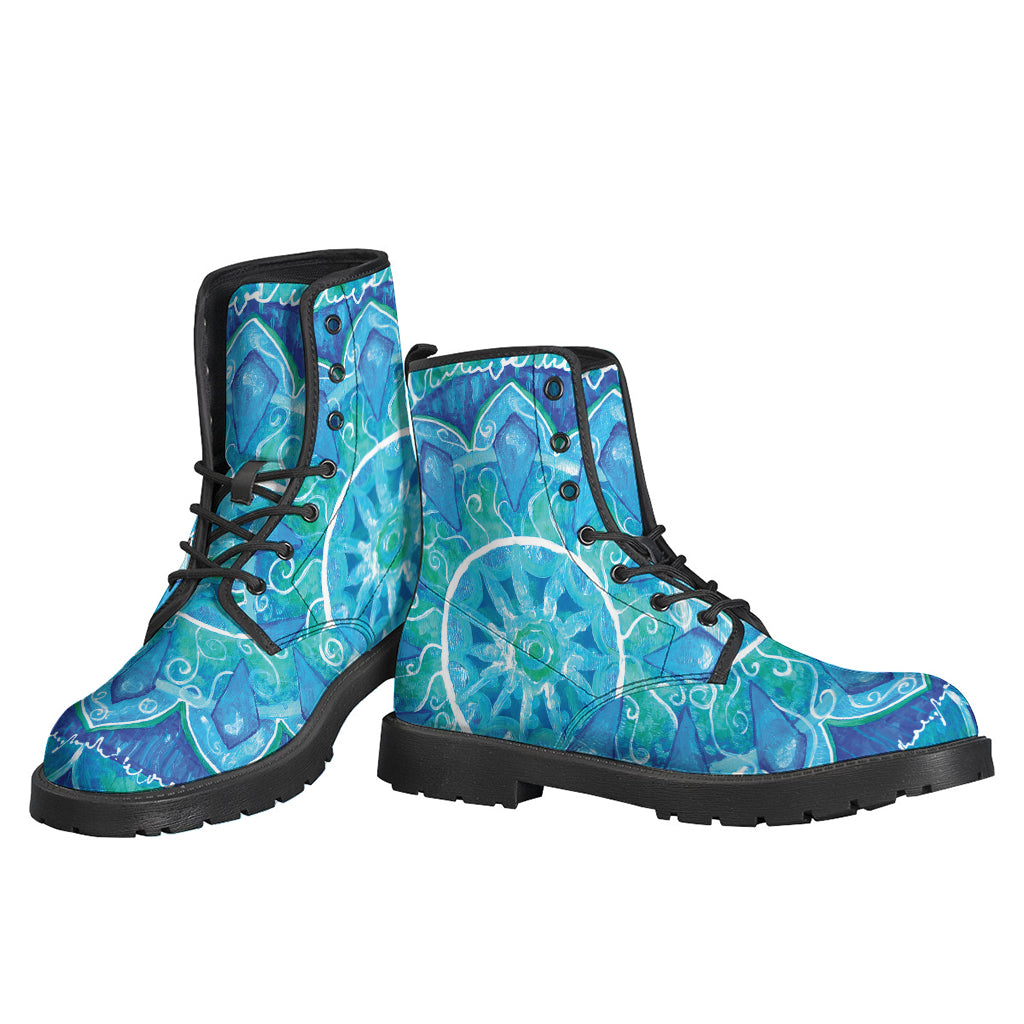 Get Groovy with our Blue Vishuddha Chakra Mandala Print Leather Boots - 3