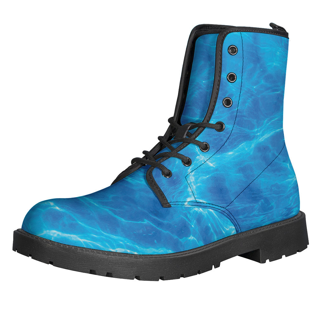 Electric Blue Water Surface Print Leather Lightweight Boots for the Modern Hippie - 1