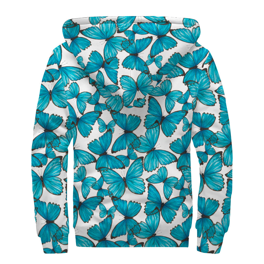 Blue Watercolor Butterfly Sherpa Lined Zip Up Hoodie for the Free-Spirited Hippie - 2