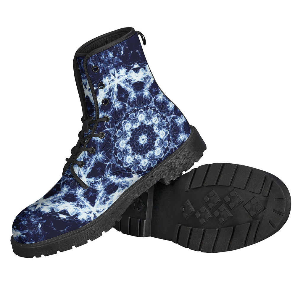 Blue Winter Mandala Print Hippie Leather Lightweight Boots - 2