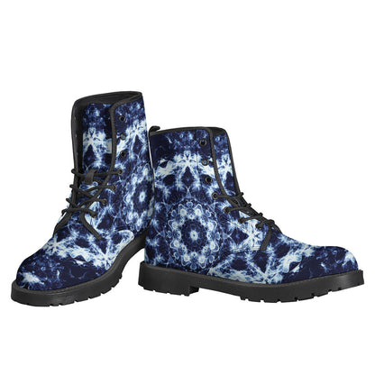 Blue Winter Mandala Print Hippie Leather Lightweight Boots - 3