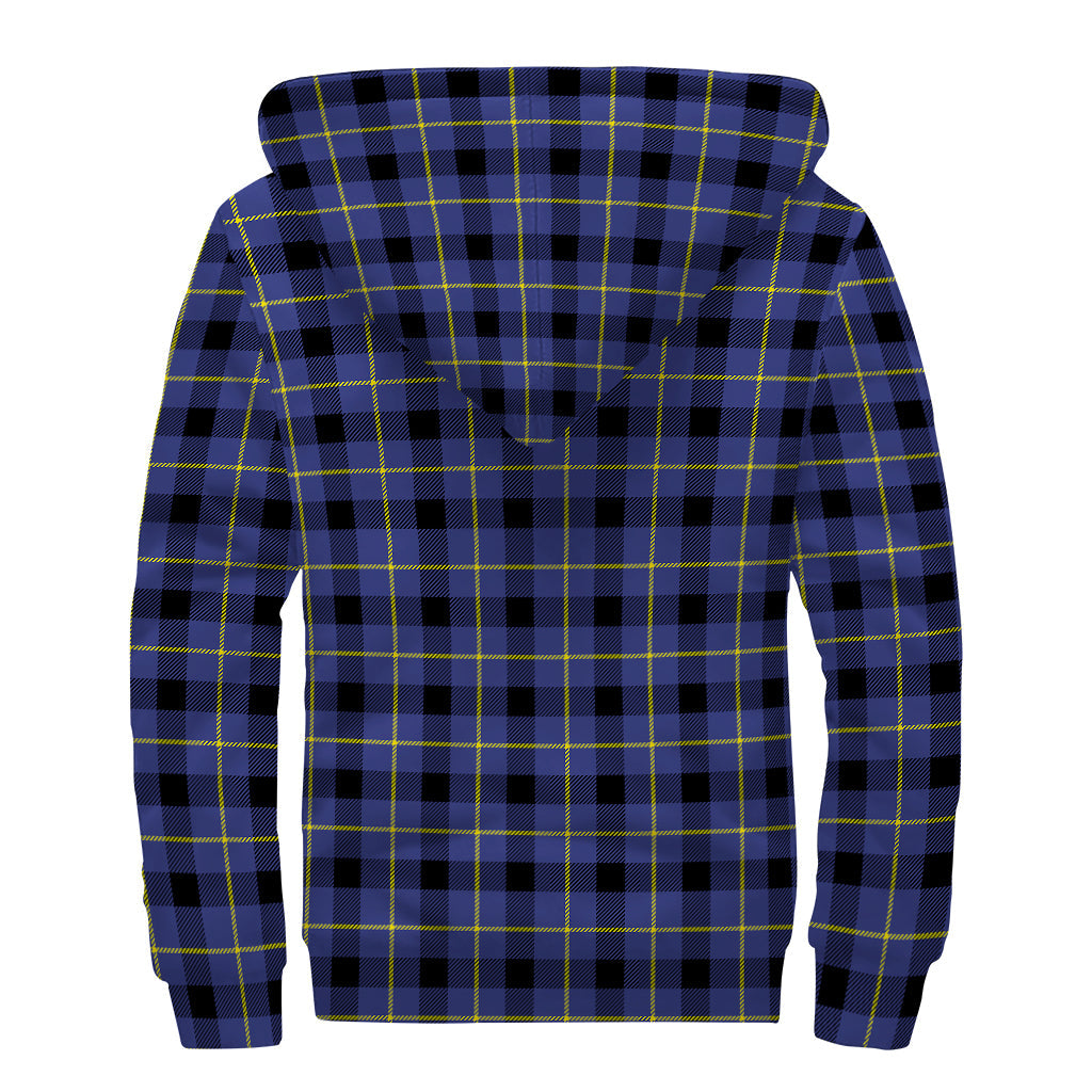 Groovy Blues: Blue, Yellow, and Black Plaid Print Sherpa Lined Zip Up Hoodie - 2