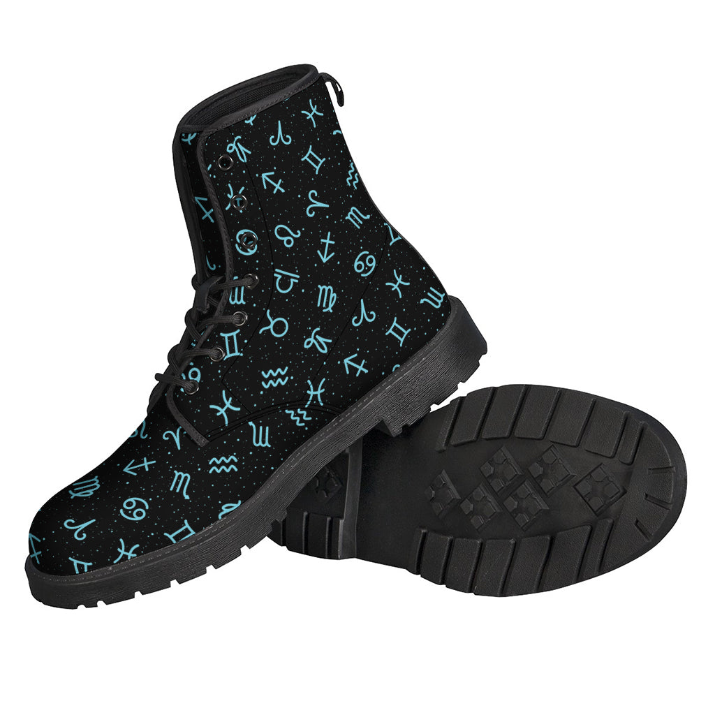 Blue Zodiac Symbols Pattern Leather Boots - Walk in Hippie Style! - 2