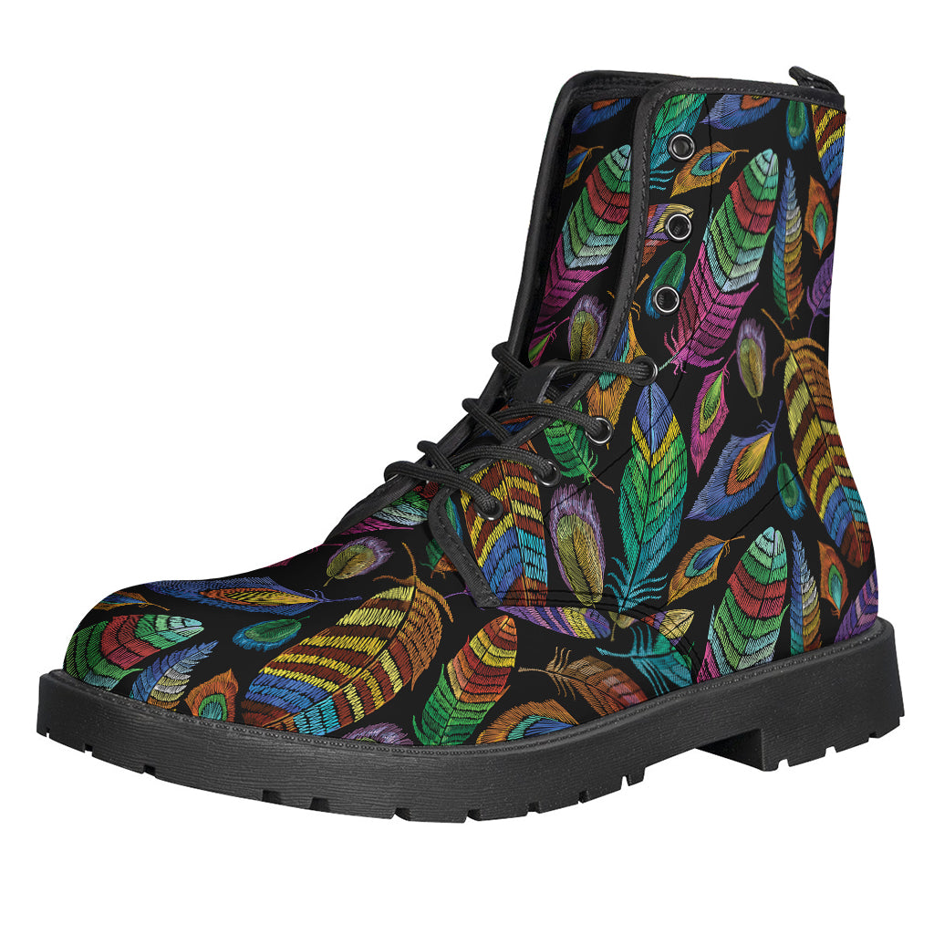 Bohemian Feather Pattern Leather Boots for Hippie Fashionistas - 1