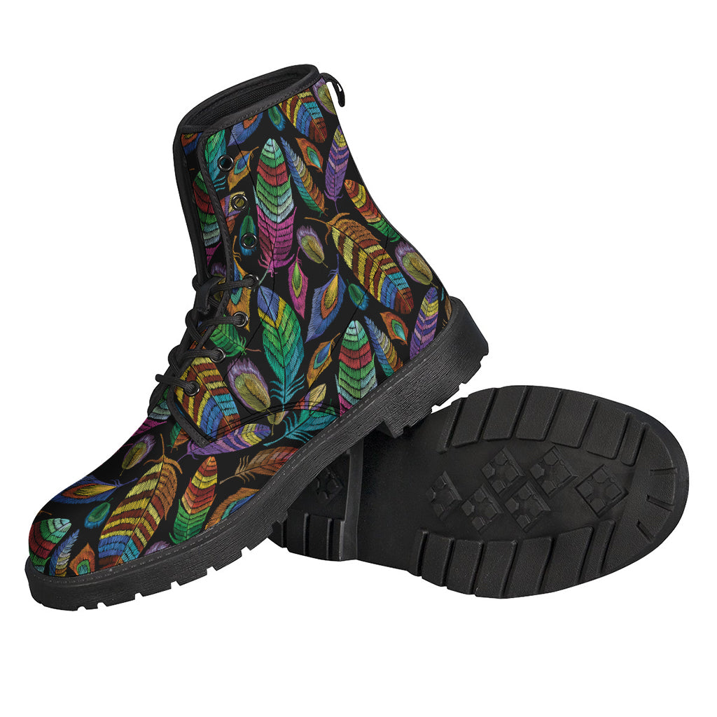 Bohemian Feather Pattern Leather Boots for Hippie Fashionistas - 2