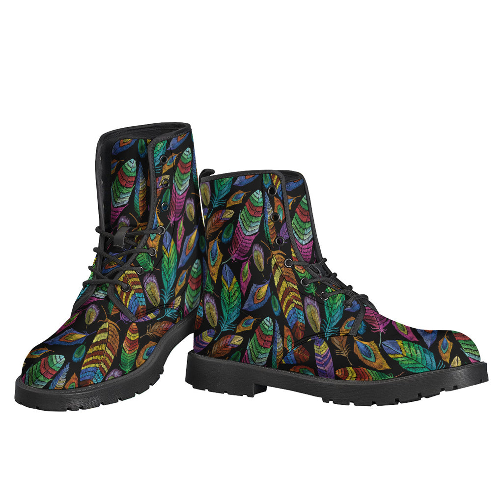 Bohemian Feather Pattern Leather Boots for Hippie Fashionistas - 3