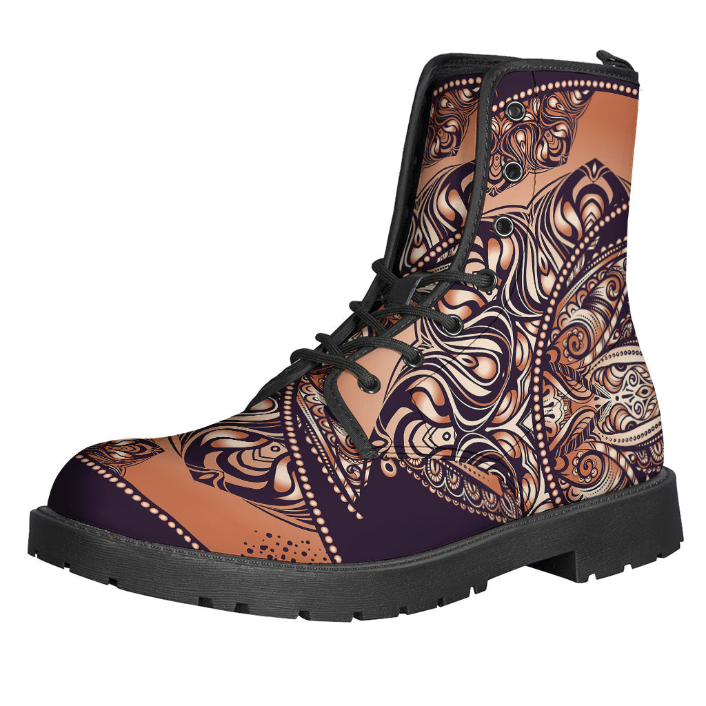 Bohemian Moon and Sun Print Leather Boots - Walk in Style with Hippie Vibes - 1