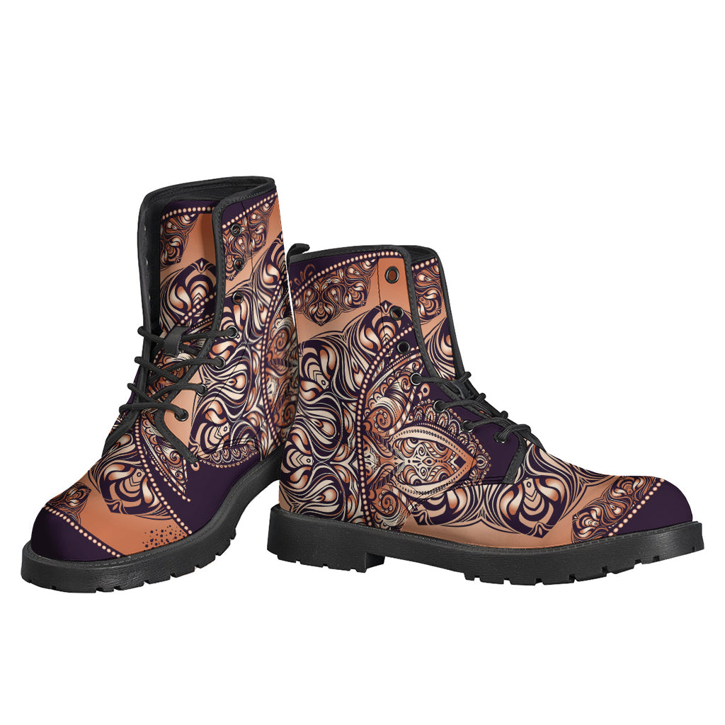 Bohemian Moon and Sun Print Leather Boots - Walk in Style with Hippie Vibes - 3