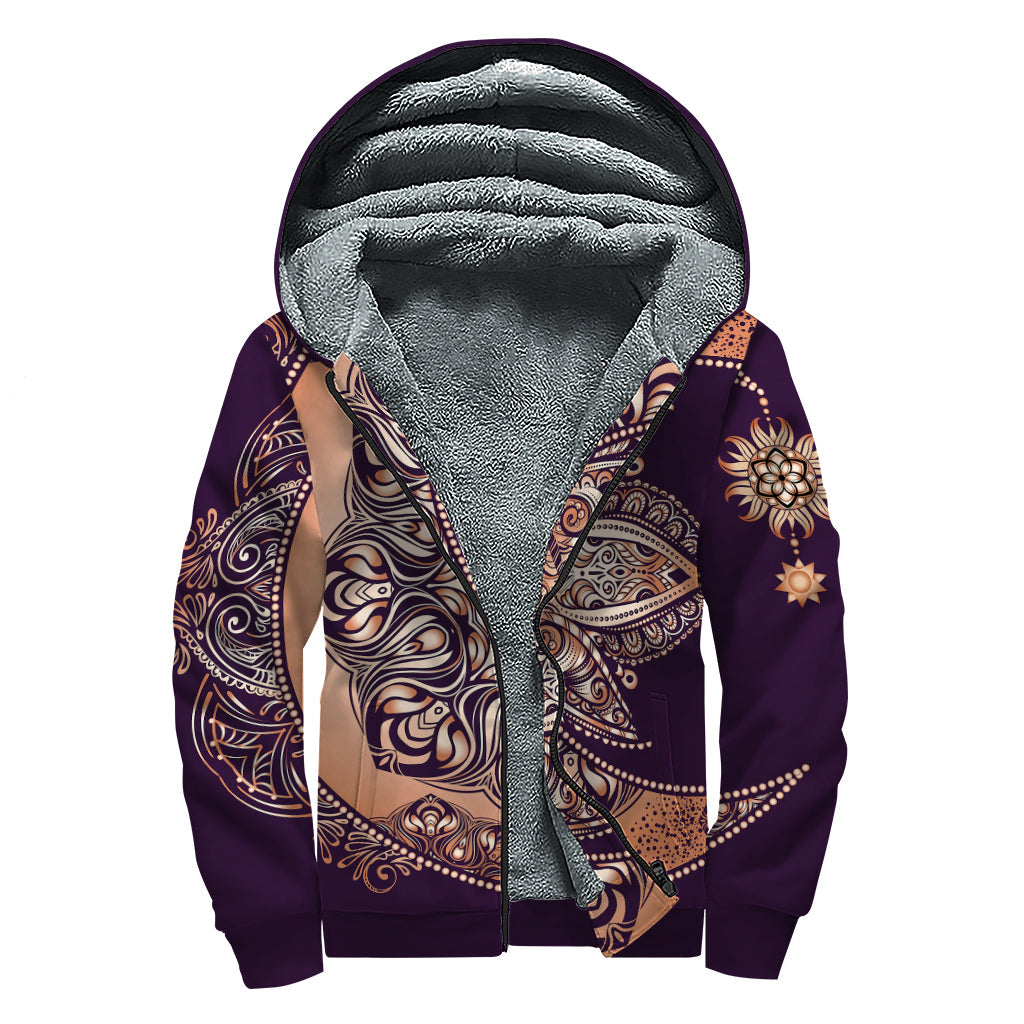 Bohemian Moon and Sun Sherpa-Lined Zip Up Hoodie for Peaceful Hippies - 1