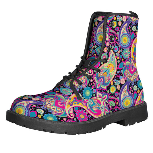 Boho Chic: Paisley Pattern Leather Boots for Free-Spirited Hippies - 1