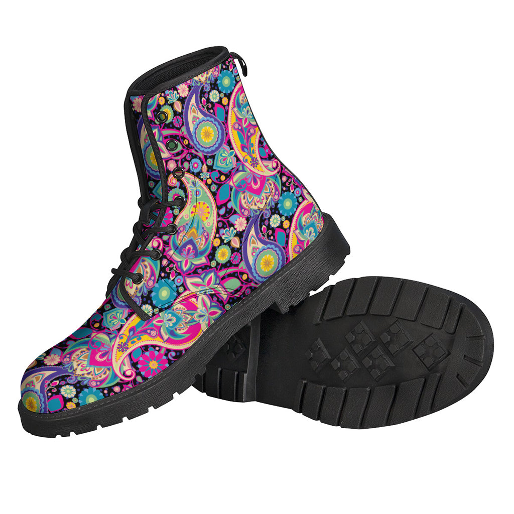 Boho Chic: Paisley Pattern Leather Boots for Free-Spirited Hippies - 2