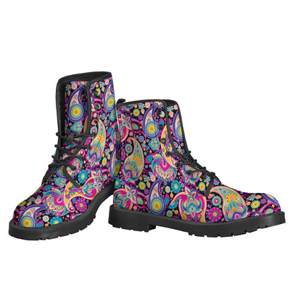 Boho Chic: Paisley Pattern Leather Boots for Free-Spirited Hippies - 3